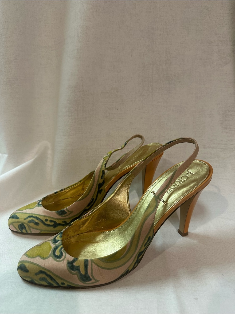 J Crew Patterned High Heel Slingbacks Washed Shell Size 7